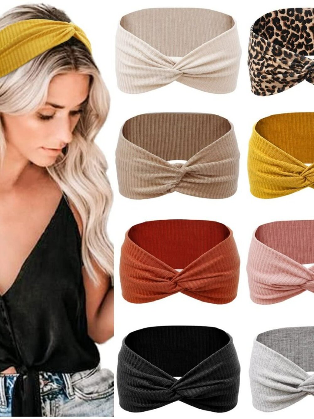 8 Headbands Women Yoga Gym Knotted Head Wrap Elastic Hair‎ Accessory - NEW
